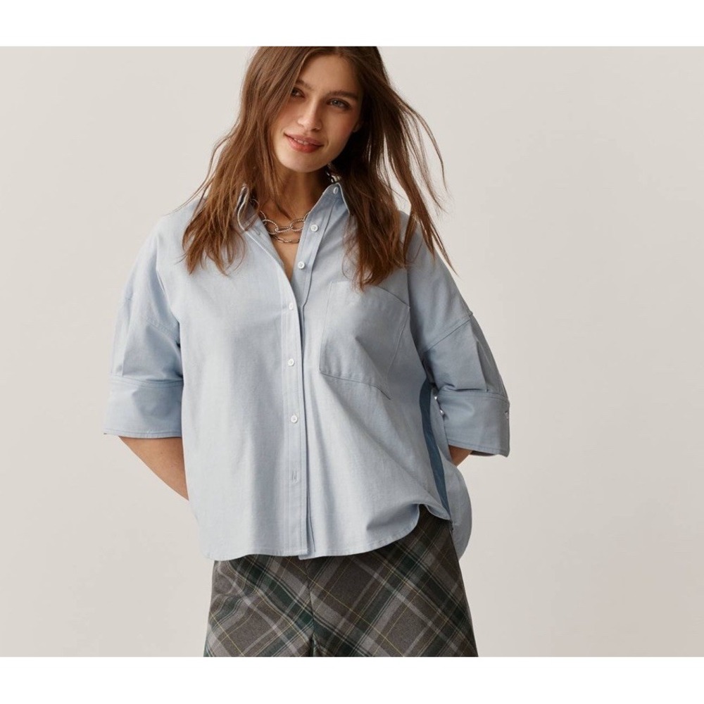 Maeve Mabel Boxy Oxford Shirt MSRP $98 NWT SIZE XXS